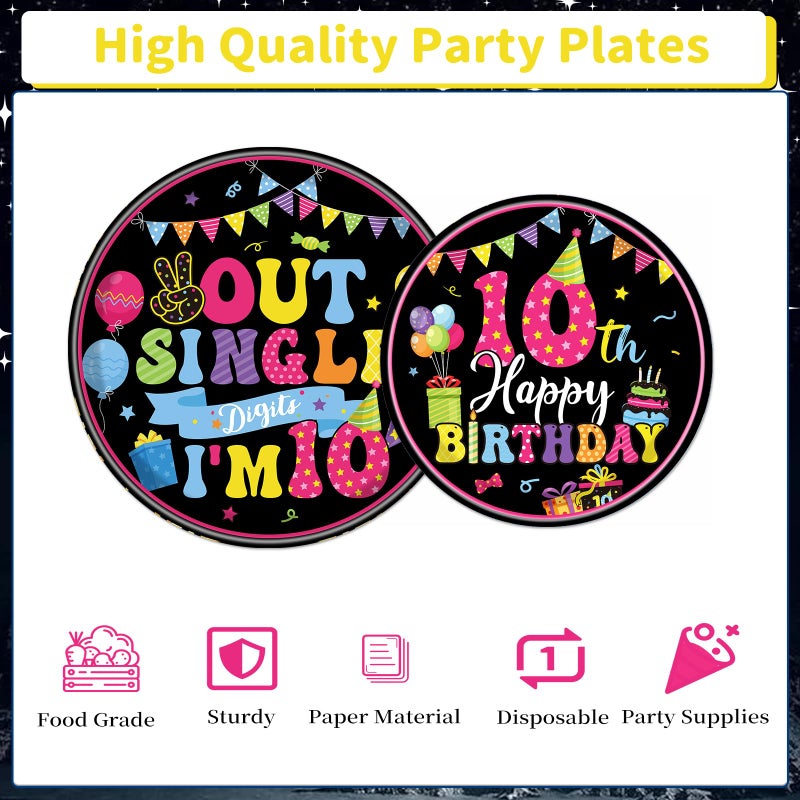 Refavor 10th Birthday Tableware Decorations  96PCS Out Single Digits Party Plates and Napkins Set  Colorful I'm 10 Disposable Dinnerware Supplies Serves 24 - Image 4