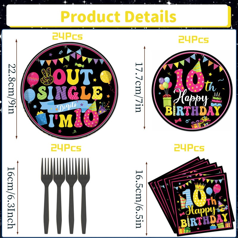 Refavor 10th Birthday Tableware Decorations  96PCS Out Single Digits Party Plates and Napkins Set  Colorful I'm 10 Disposable Dinnerware Supplies Serves 24 - Image 2
