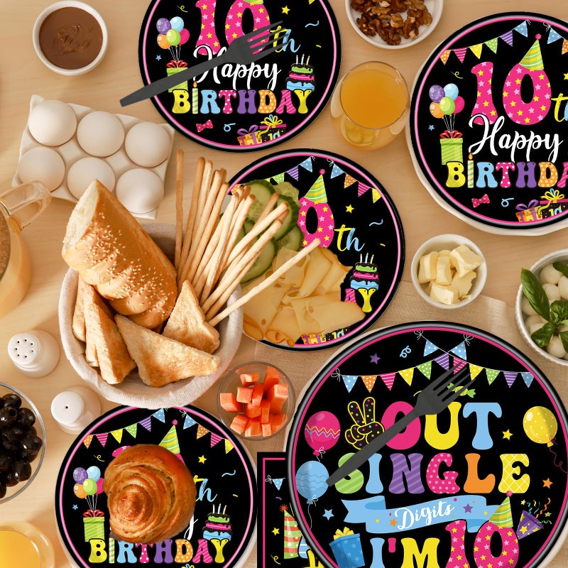 Refavor 10th Birthday Tableware Decorations  96PCS Out Single Digits Party Plates and Napkins Set  Colorful I'm 10 Disposable Dinnerware Supplies Serves 24 - Image 5