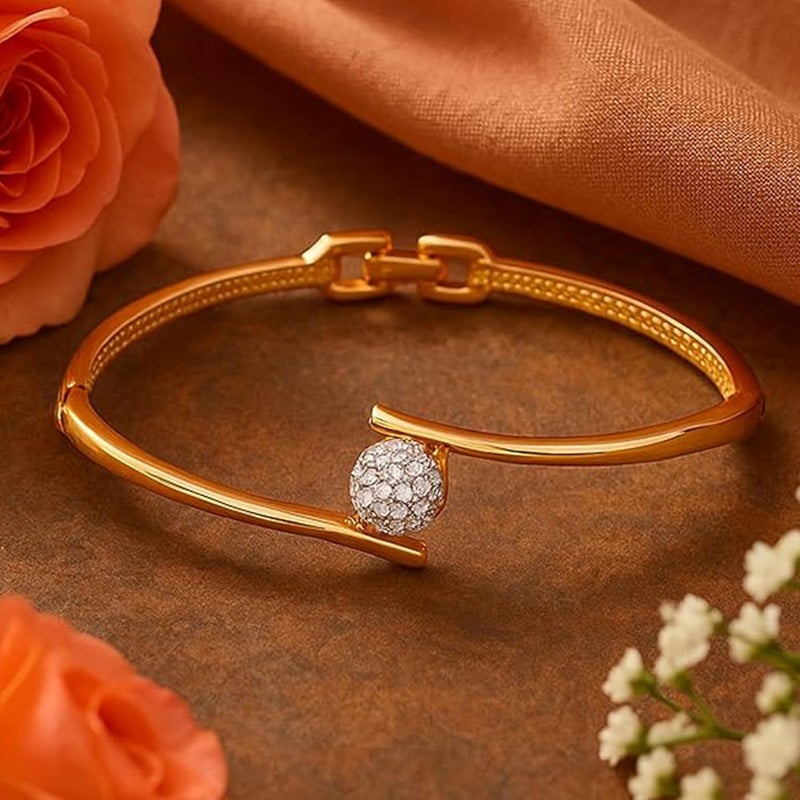 Estele 24 Kt Gold Plated Brass Non-Precious Metal Single Diamond Sophisticated Bracelet For Women - Image 2