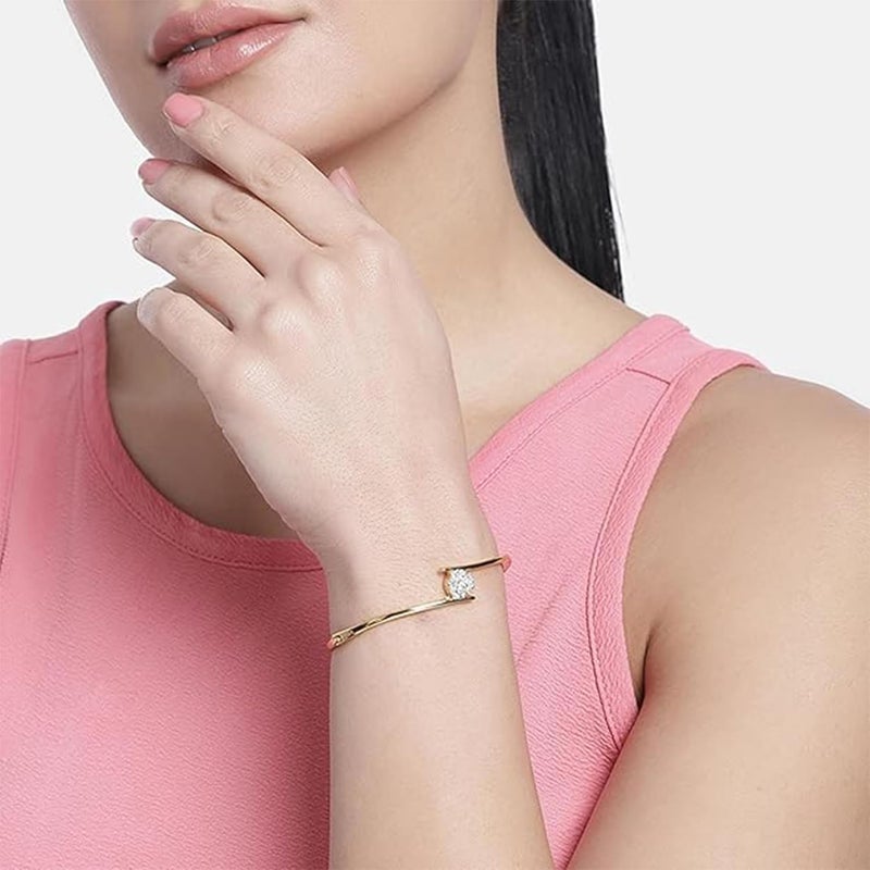 Estele 24 Kt Gold Plated Brass Non-Precious Metal Single Diamond Sophisticated Bracelet For Women - Image 3