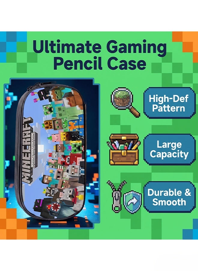 Minecraft Kids Pencil Case Large Capacity Zipper Pen Bag,Pixel Game Characters Printed Stationery Pouch for Boys Girls School Office Stationery Storage Bithday Gift Party Favor - Image 2