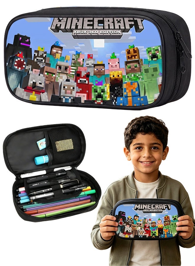 Minecraft Kids Pencil Case Large Capacity Zipper Pen Bag,Pixel Game Characters Printed Stationery Pouch for Boys Girls School Office Stationery Storage Bithday Gift Party Favor - Image 1