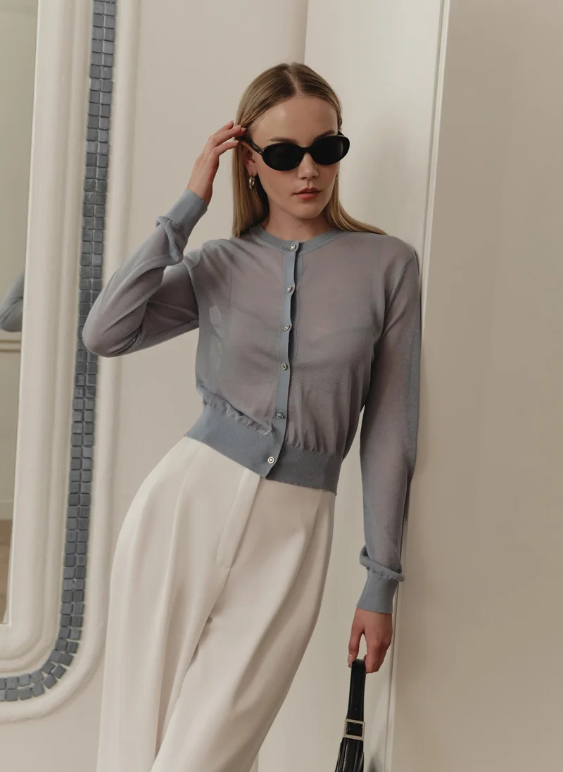 Lichi Straight cardigan in semi-transparent jersey