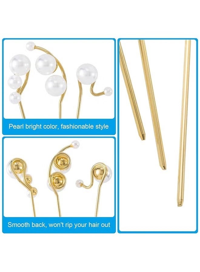 3 Pcs Pearl Hair Styling Pins, Crystal Metal Updo Head Piece, Vintage Diamond Hair Stick Accessories - Image 3