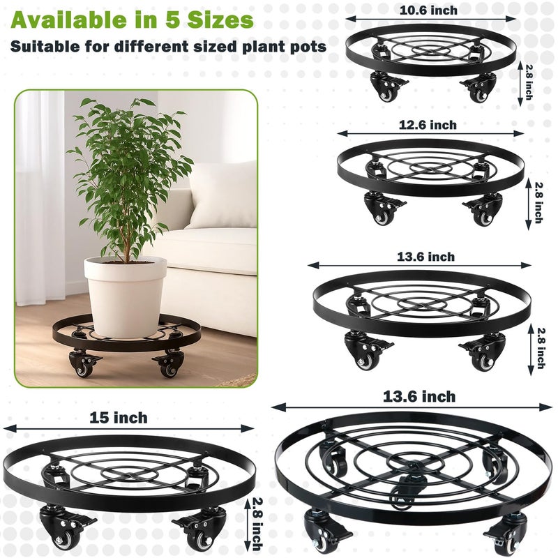 Planterhoma 4 Packs 13.6 Inch Large Metal Plant Caddy with Wheels Plant Dolly with Casters Heavy-duty Rolling Wheeled Plant Stand for Indoor Outdoor Flower Pot Mover Rollers Coasters Black, Strong Load Capacity - Image 3
