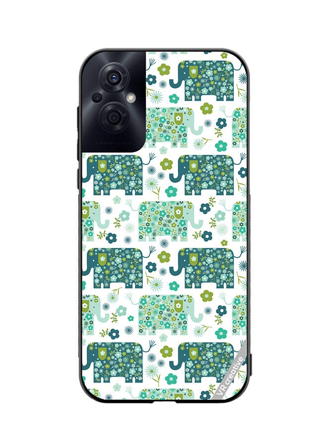 VR CREATIVE Protective Case Cover For Oppo Reno8 Z Cute Elephant Green Design Multicolour - Image 1