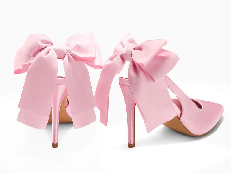 Coutgo Womens Slingback High Heels with Bow Closed Pointed Toe Wedding Bride Dress Shoes Satin Pumps, Pink, Size 8.5 - Image 5