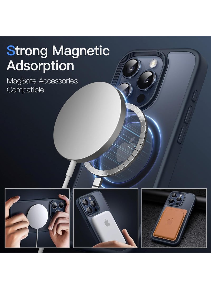 جي تيك حافظة مغناطيسية لهاتف آيفون 15 برو مقاس 6.1 بوصة متوافقة مع غطاء هاتف Magsafe شفاف غير لامع وغطاء خلفي نحيف مقاوم للصدمات أزرق - Image 3
