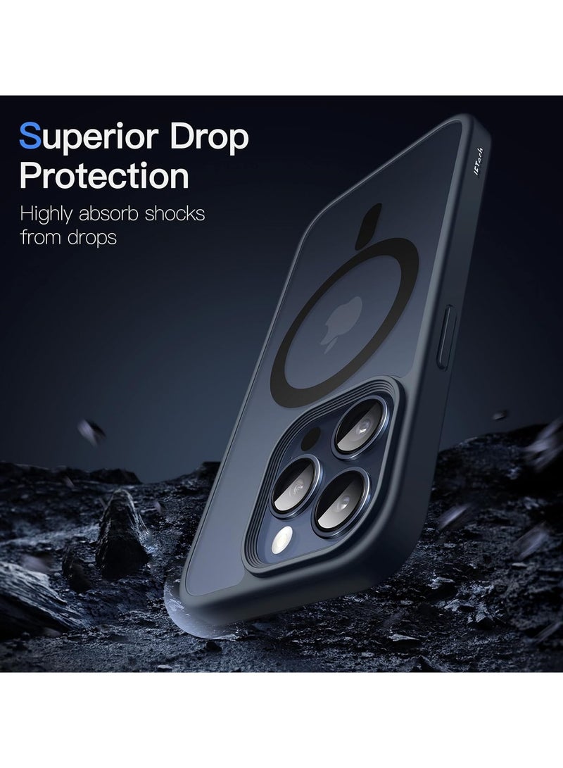 جي تيك حافظة مغناطيسية لهاتف آيفون 15 برو مقاس 6.1 بوصة متوافقة مع غطاء هاتف Magsafe شفاف غير لامع وغطاء خلفي نحيف مقاوم للصدمات أزرق - Image 5