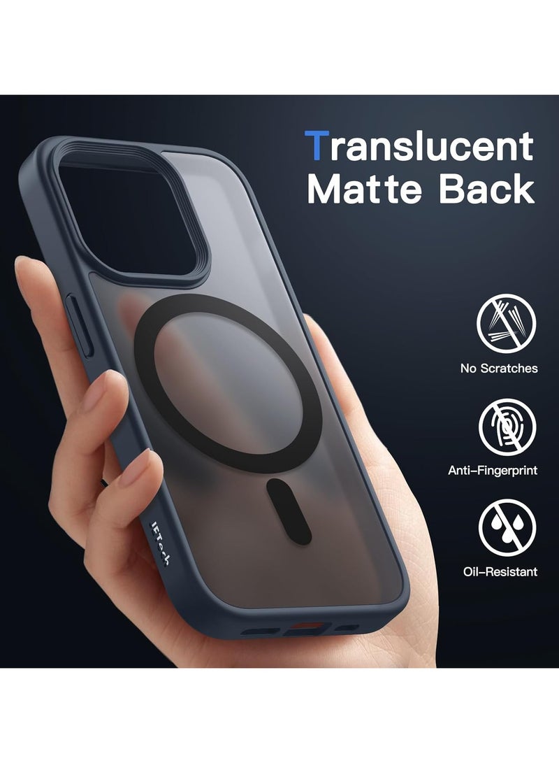 جي تيك حافظة مغناطيسية لهاتف آيفون 15 برو مقاس 6.1 بوصة متوافقة مع غطاء هاتف Magsafe شفاف غير لامع وغطاء خلفي نحيف مقاوم للصدمات أزرق - Image 4