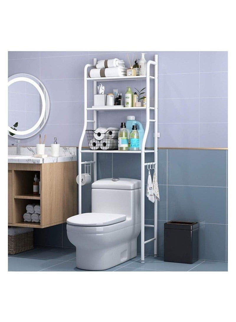 3-Tier Metal Over-The-Toilet Storage Rack – Freestanding Bathroom Organizer with Sturdy Shelves, White Finish