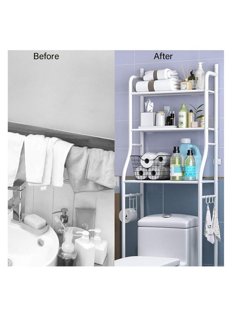 3-Tier Metal Over-The-Toilet Storage Rack – Freestanding Bathroom Organizer with Sturdy Shelves, White Finish