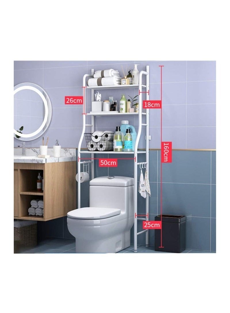 3-Tier Metal Over-The-Toilet Storage Rack – Freestanding Bathroom Organizer with Sturdy Shelves, White Finish
