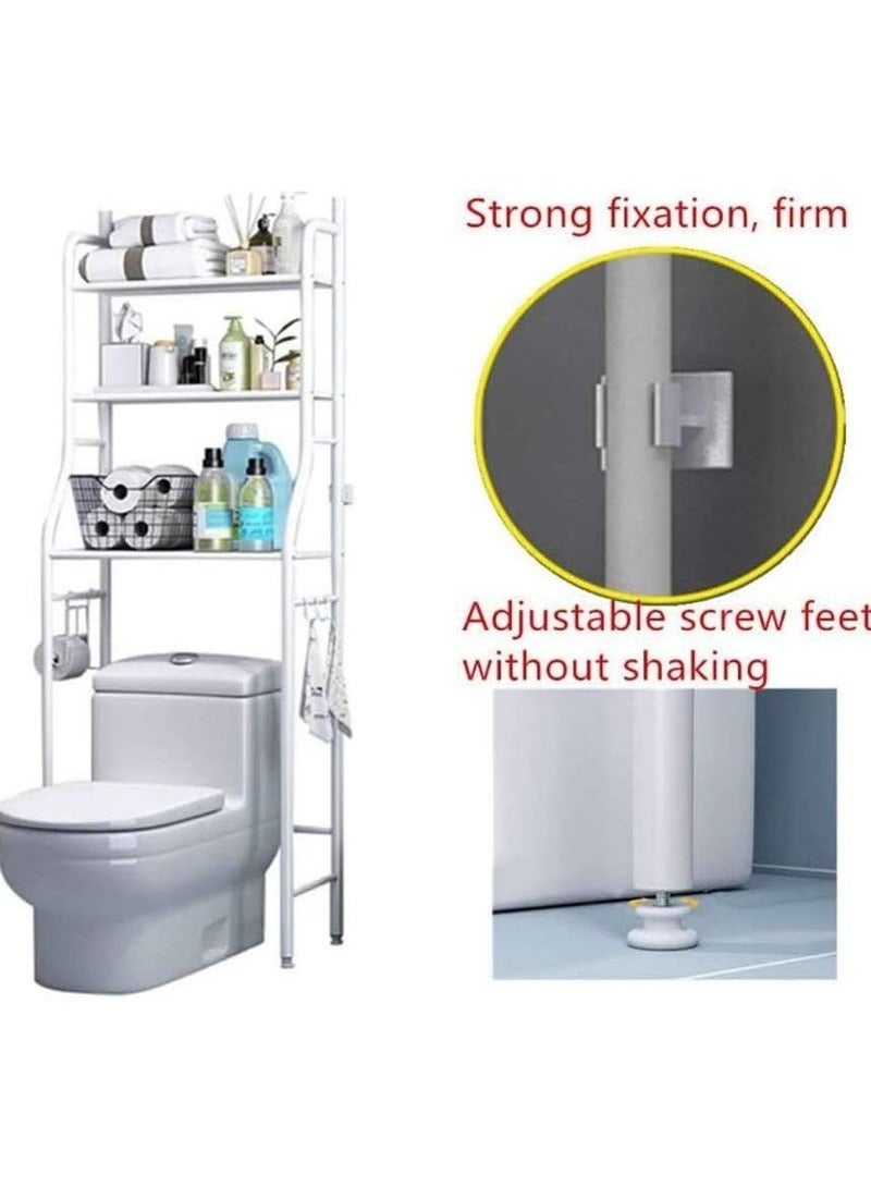 3-Tier Metal Over-The-Toilet Storage Rack – Freestanding Bathroom Organizer with Sturdy Shelves, White Finish
