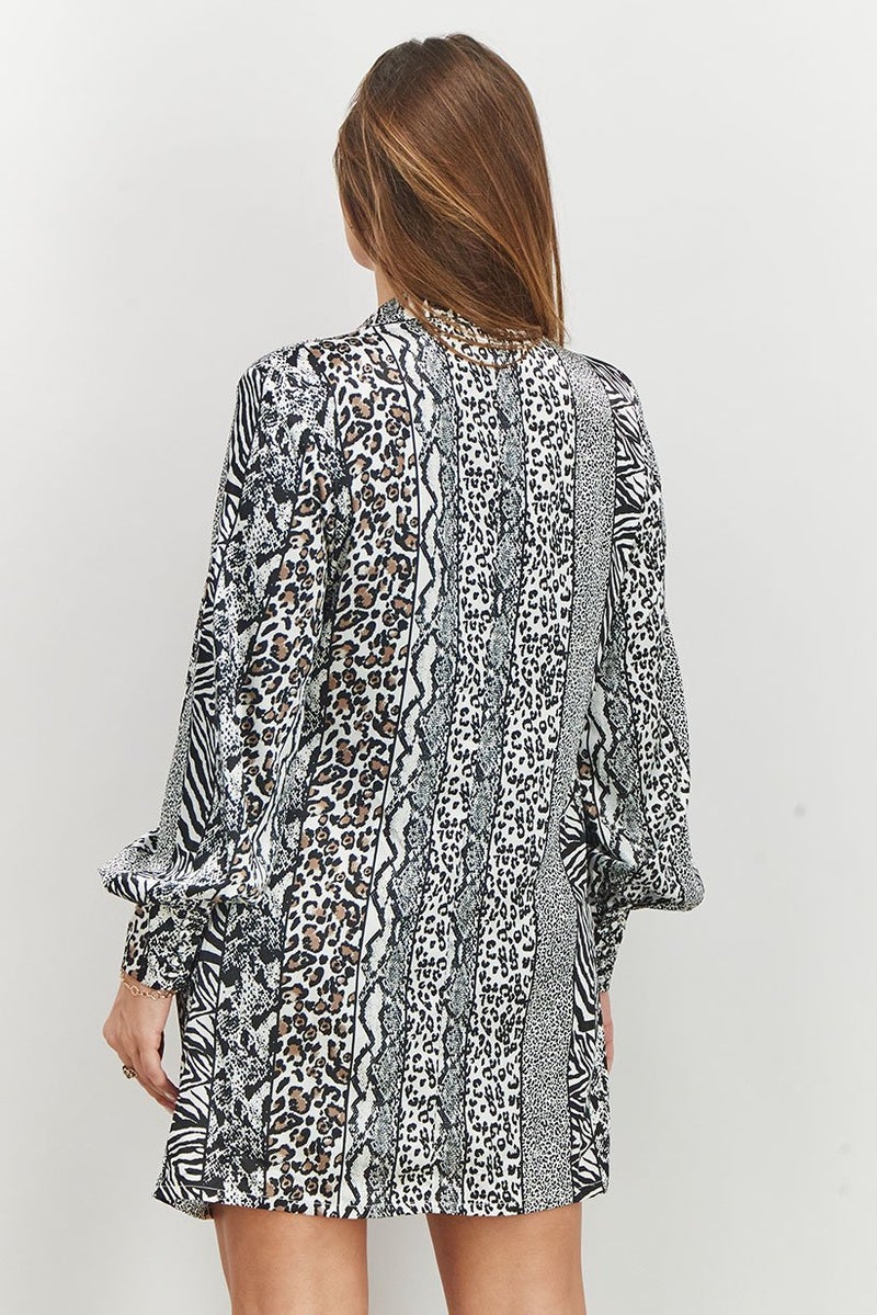 bebe Women Animal Print Poppy Draped Mini Dress, Black Combo - Image 4