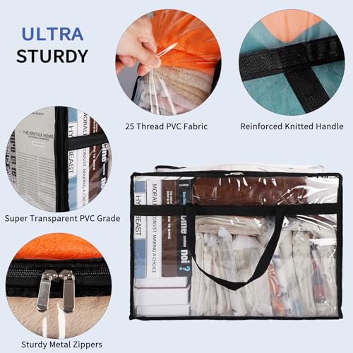 SGHUO Blanket Storage Bags 60L Extra Large Plastic Vinyl Clear Storage Bag for Clothes, Comforter, Bedding, Moving Bags with Zipper and Reinforced Handle (4pcs) - Image 4