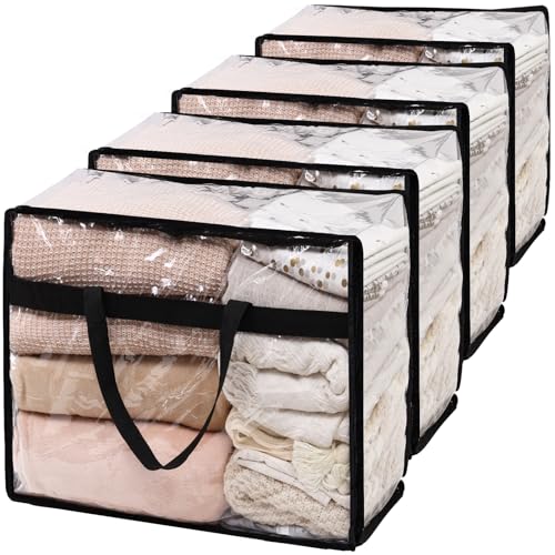 SGHUO Blanket Storage Bags 60L Extra Large Plastic Vinyl Clear Storage Bag for Clothes, Comforter, Bedding, Moving Bags with Zipper and Reinforced Handle (4pcs) - Image 1