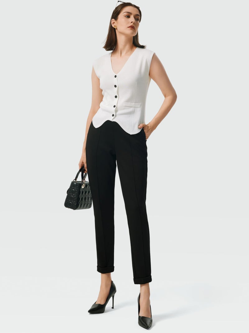 AFITNE Womenâ€™s Dress Pants High Elastic Waisted Stretchy Pull On Business Casual Pants Soft Comfy Work Office Slacks Cute Trendy Trousers with Pockets Black 28" XL - Image 5