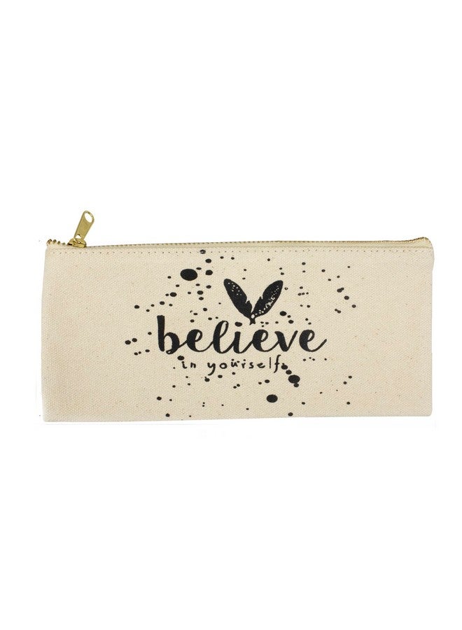 Spillbox Canvas Pouch School|Stationary|Pencil Case|Cosmetic|Travel|Toiletry|Multipurpose|Birthday Return Gift|Printed Designs|Metal Golden Zipper-Believe - Image 1