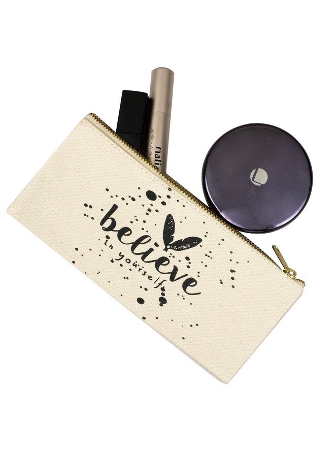 Spillbox Canvas Pouch School|Stationary|Pencil Case|Cosmetic|Travel|Toiletry|Multipurpose|Birthday Return Gift|Printed Designs|Metal Golden Zipper-Believe - Image 5