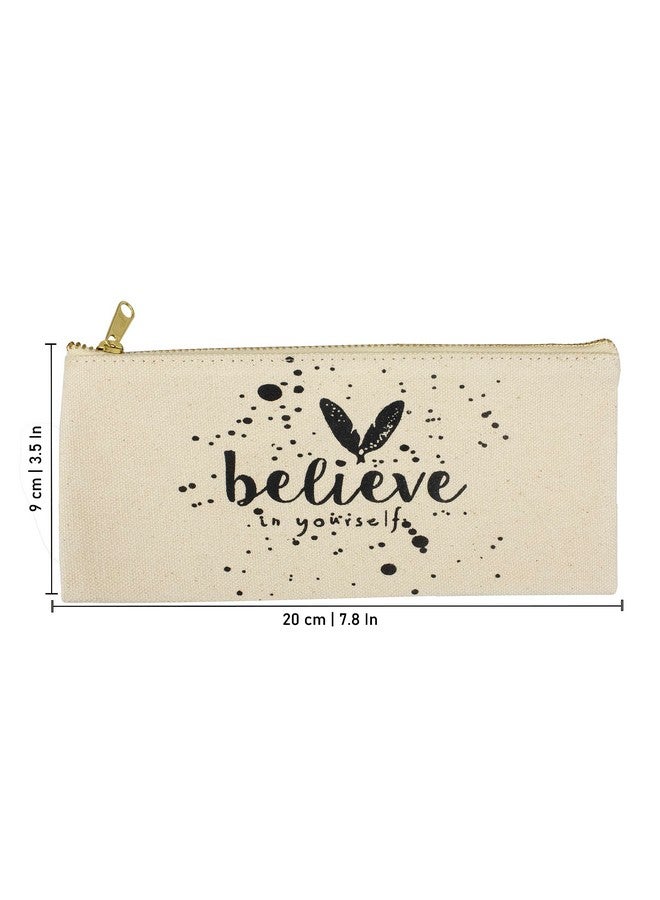 Spillbox Canvas Pouch School|Stationary|Pencil Case|Cosmetic|Travel|Toiletry|Multipurpose|Birthday Return Gift|Printed Designs|Metal Golden Zipper-Believe - Image 4