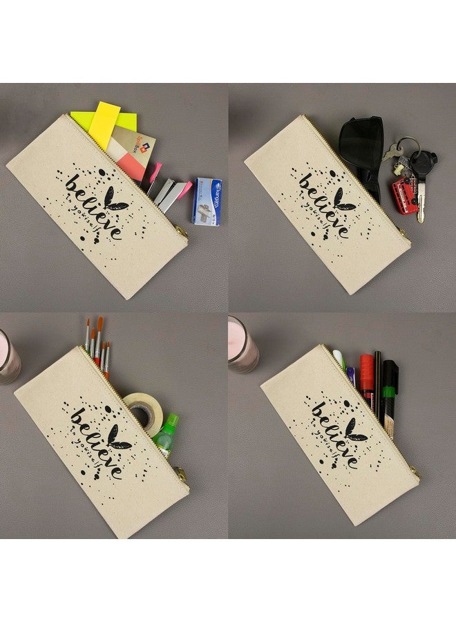 Spillbox Canvas Pouch School|Stationary|Pencil Case|Cosmetic|Travel|Toiletry|Multipurpose|Birthday Return Gift|Printed Designs|Metal Golden Zipper-Believe - Image 3