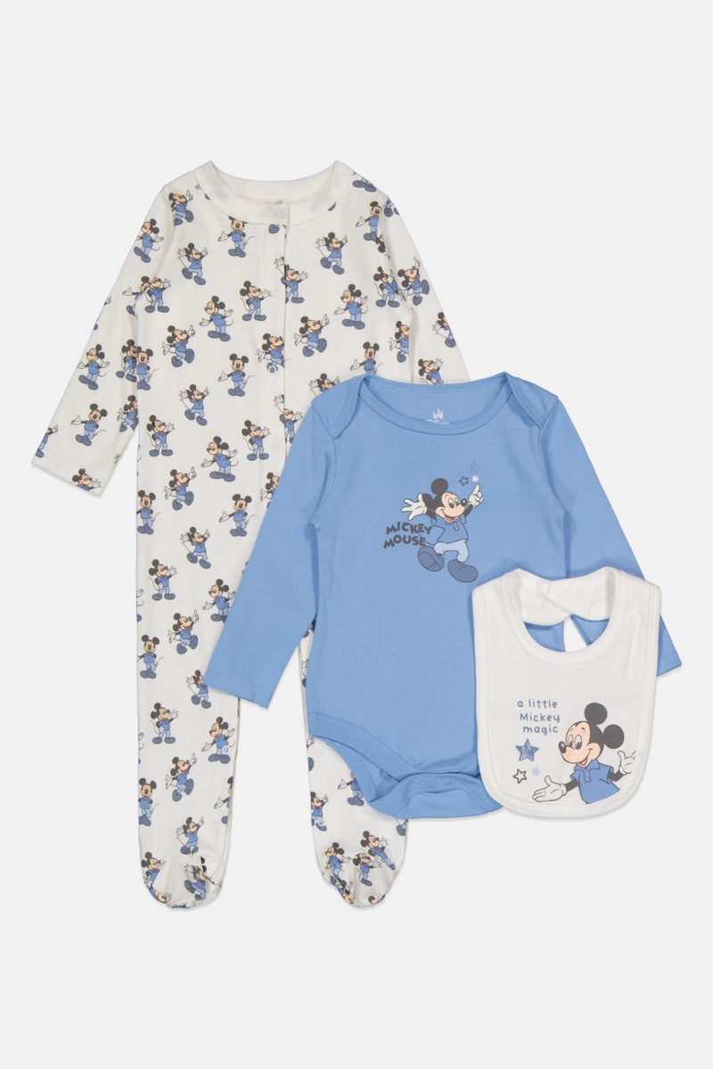 Disney Baby Toddlers Boy 3 Pieces Graphic Print Long Sleeve Bodysuit With Bib Set, Multicolor - Image 4