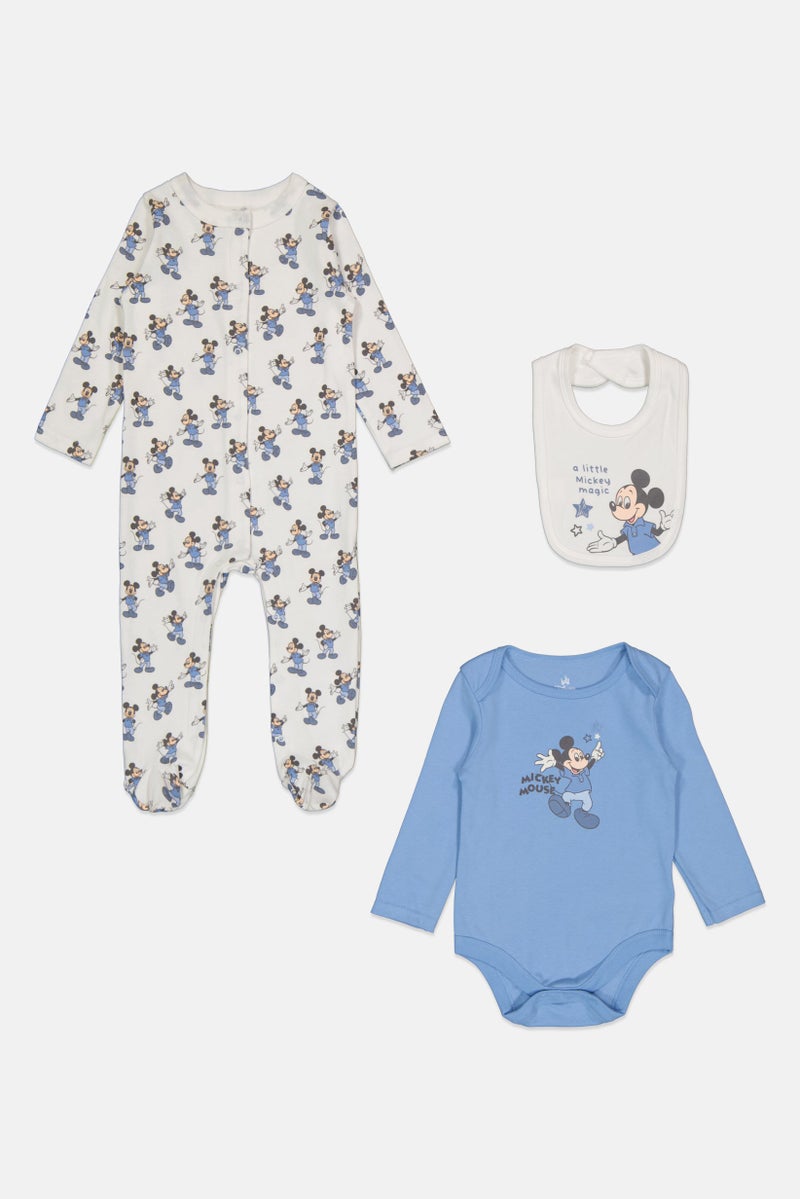 Disney Baby Toddlers Boy 3 Pieces Graphic Print Long Sleeve Bodysuit With Bib Set, Multicolor - Image 2