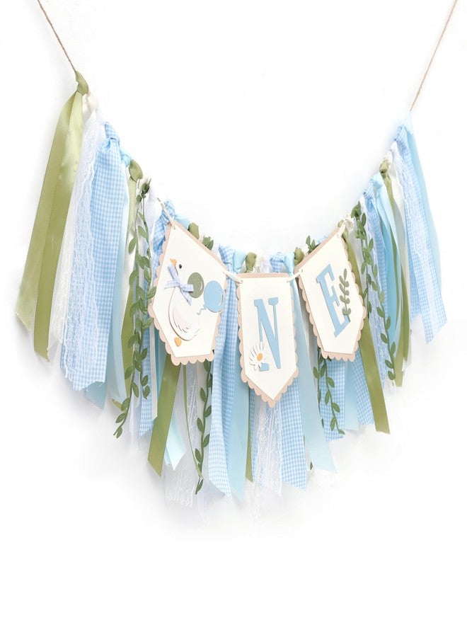 YOUAME Goose High Chair Banner - Boys First Birthday Party Decorations, Blue Goose 1st Birthday Banner, Vintage Goose Animal Themed High Chair Photo Props - Image 5