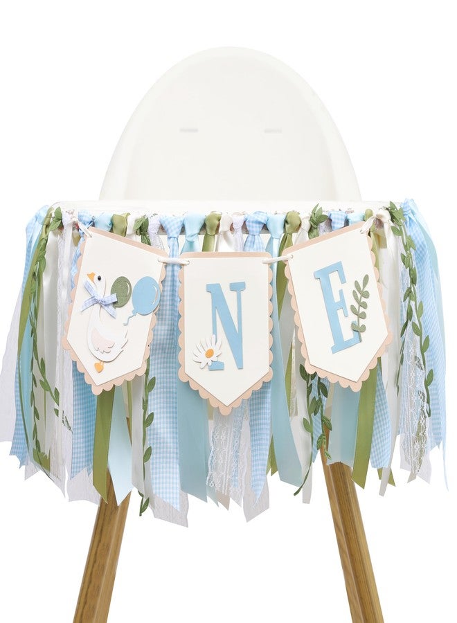 YOUAME Goose High Chair Banner - Boys First Birthday Party Decorations, Blue Goose 1st Birthday Banner, Vintage Goose Animal Themed High Chair Photo Props - Image 1