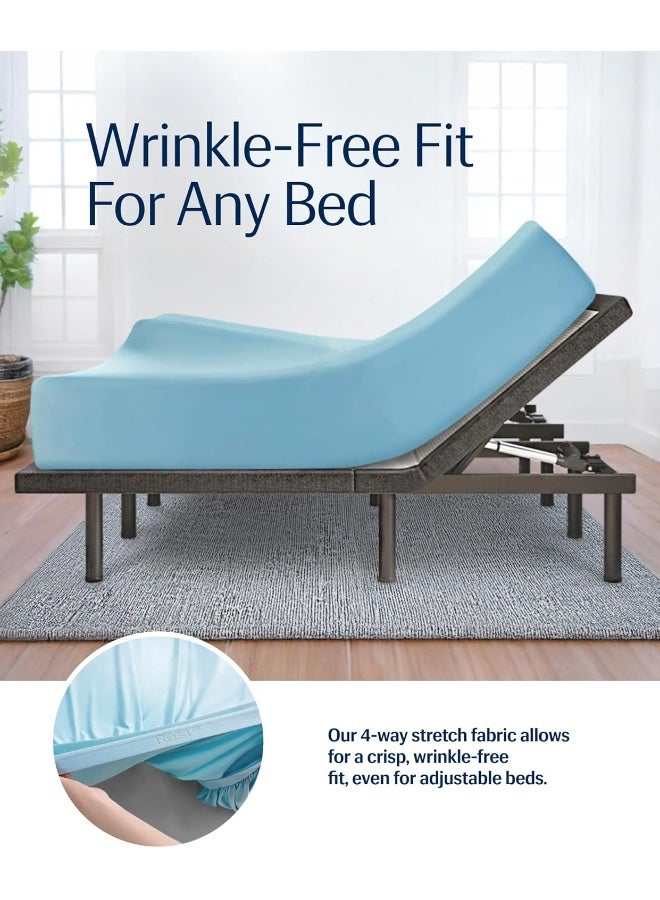 Rest REST Evercool+™ Fitted Sheet, Silver Ion Infused Cooling Fitted Sheet with Elastic Bands for Hot Sleepers, Instant Cooling, Smooth, Machine Washable for Fresh and Hygienic Sleep (Aqua Blue, Full)  - Image 5