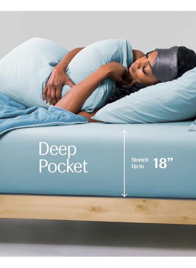 Rest REST Evercool+™ Fitted Sheet, Silver Ion Infused Cooling Fitted Sheet with Elastic Bands for Hot Sleepers, Instant Cooling, Smooth, Machine Washable for Fresh and Hygienic Sleep (Aqua Blue, Full)  - Image 4
