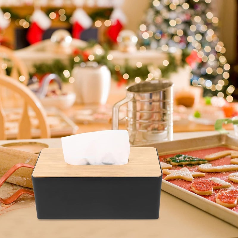 axaka Wooden Tissue Paper Holder Box Organizer for Car Decor Home | 21 x 12.5 x 9.5 Cm | Wooden, Plastic | Black - Image 4