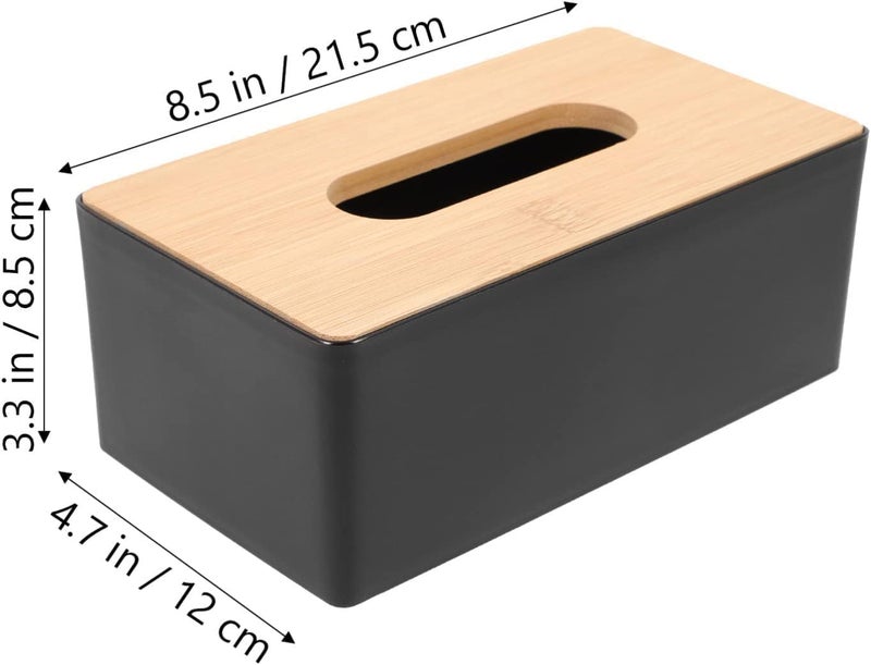 axaka Wooden Tissue Paper Holder Box Organizer for Car Decor Home | 21 x 12.5 x 9.5 Cm | Wooden, Plastic | Black - Image 2