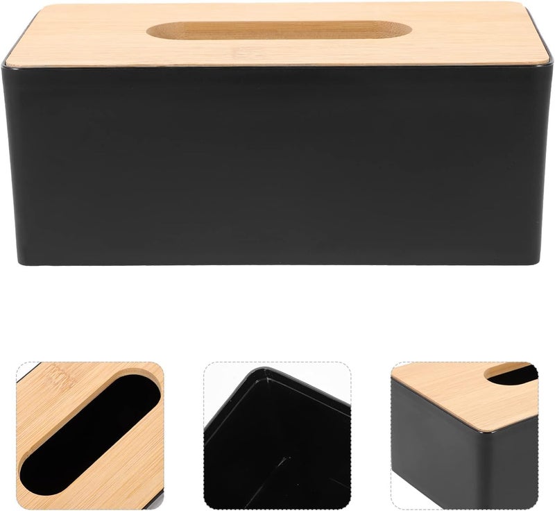axaka Wooden Tissue Paper Holder Box Organizer for Car Decor Home | 21 x 12.5 x 9.5 Cm | Wooden, Plastic | Black - Image 3