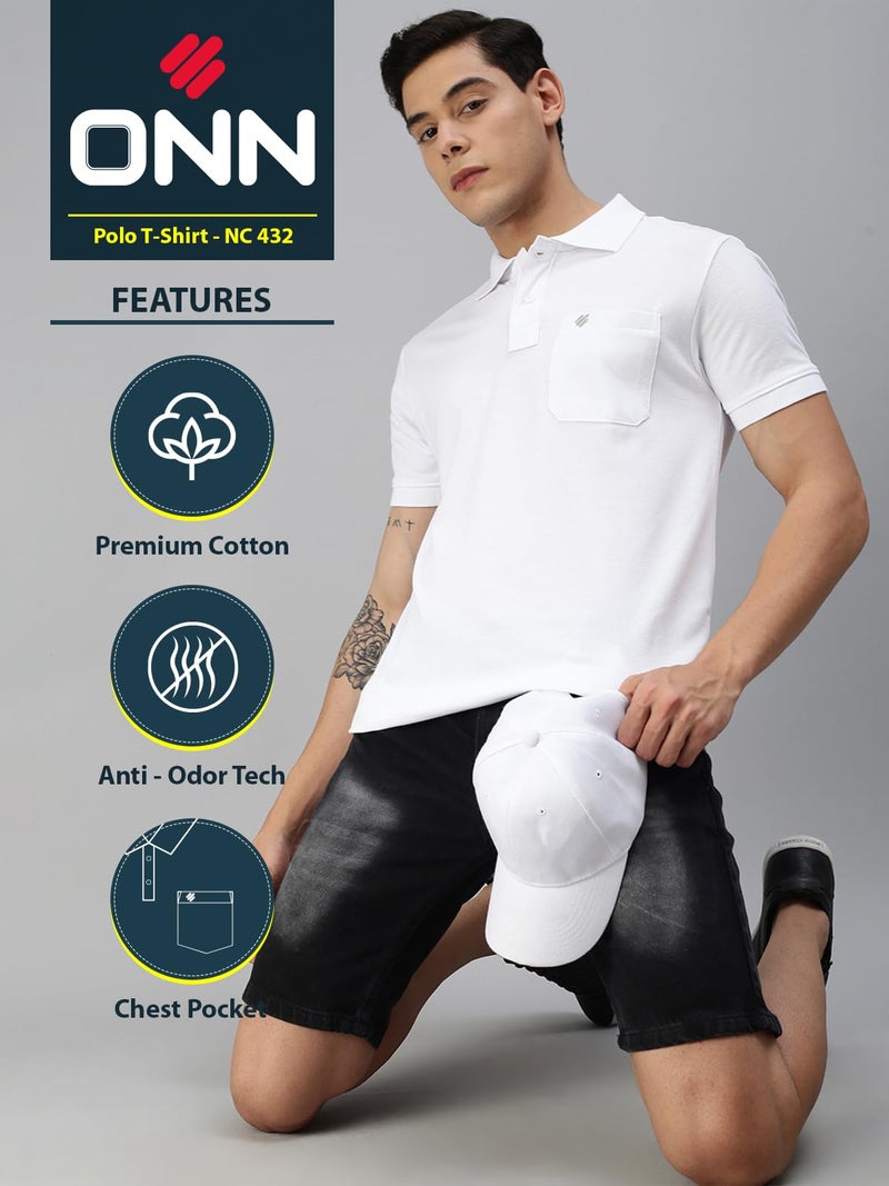 ONN Men's Solid Regular Fit Polo Nc432_Wh_1Pc_Wht_L, White - Image 2