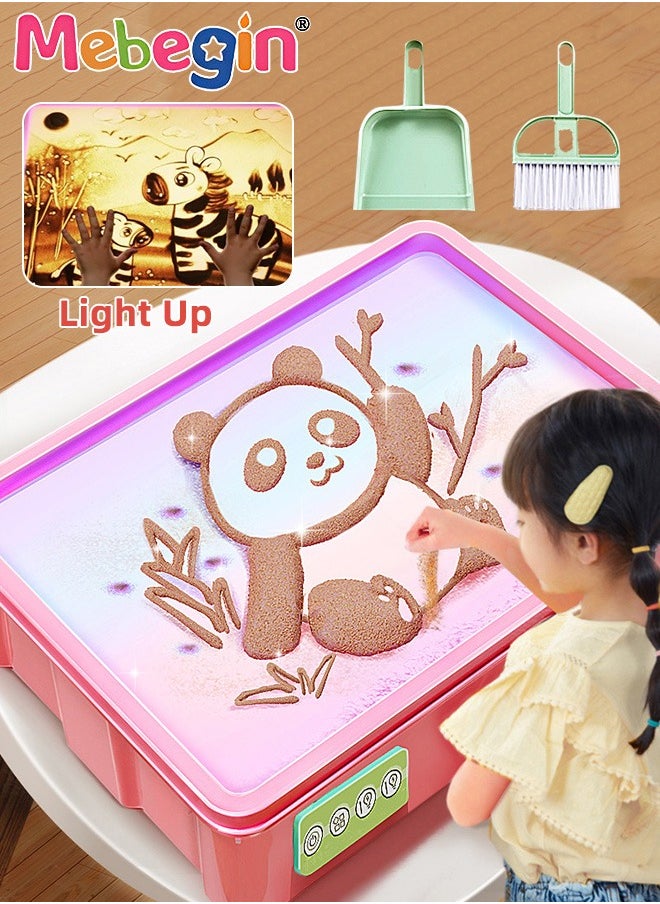 MEBEGIN Kids Sand Painting Table for Creative Art, Sand Painting Light Box with Mini Broom, Dustpan, Measuring Cup and Other Accessories, Sensory Light Table with 3 Levels of Brightness, Fun Craft Kit, 38*28.5*10cm  - Image 1
