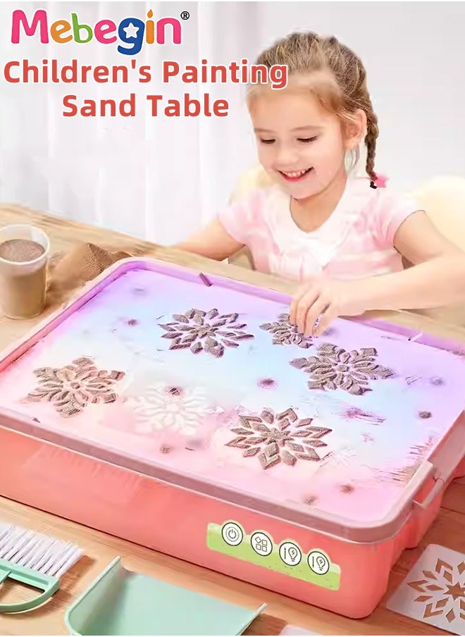 MEBEGIN Kids Sand Painting Table for Creative Art, Sand Painting Light Box with Mini Broom, Dustpan, Measuring Cup and Other Accessories, Sensory Light Table with 3 Levels of Brightness, Fun Craft Kit, 38*28.5*10cm  - Image 2