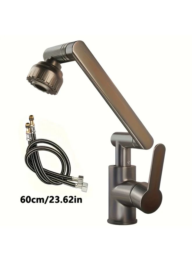 1 Black Deluxe Rotating RV Bathroom Faucet Set Durable ABS Hot And Cold Water Mix Single Hole Deck Mount Silvery Plating Easy To Install Water Saving Design With Accessory Storage Universal Connector Bathroom Faucet And Shower - Image 2