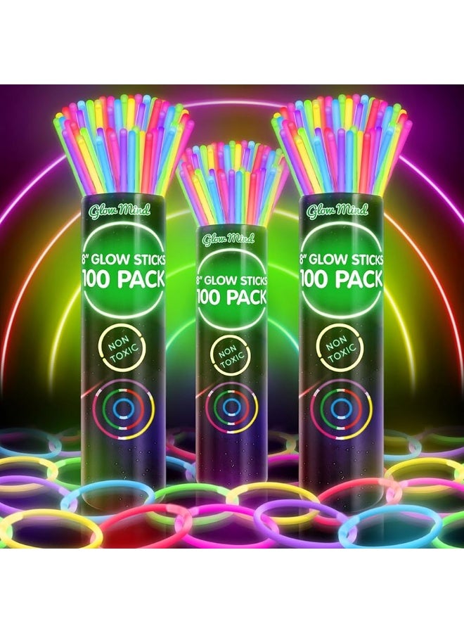 Glow Mind 300 Ultra Bright Glow Sticks Bulk - Halloween Glow in the Dark Party Supplies Pack - 8" Glowsticks Party Favors with Bracelets and Necklaces - Image 2
