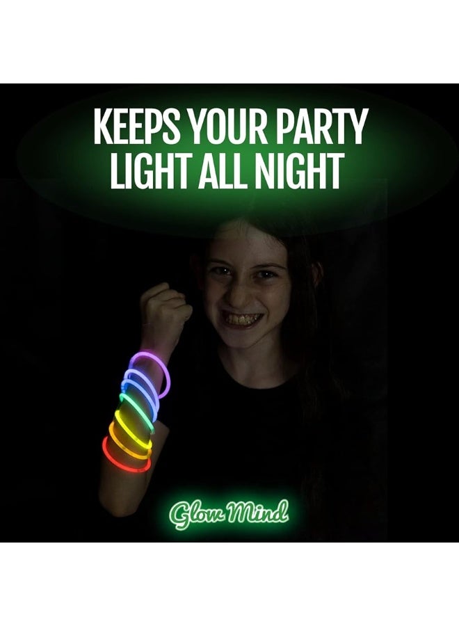 Glow Mind 300 Ultra Bright Glow Sticks Bulk - Halloween Glow in the Dark Party Supplies Pack - 8" Glowsticks Party Favors with Bracelets and Necklaces - Image 1