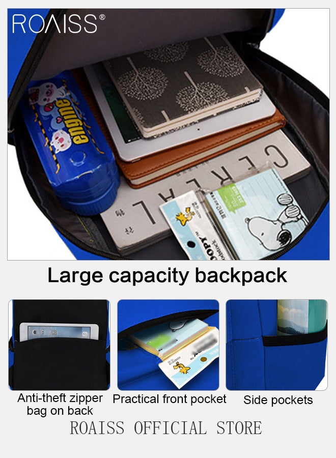 رويس حقيبة ظهر زرقاء للأطفال في مرحلة ما قبل المدرسة، حقيبة ظهر خفيفة الوزن لطيفة ورائعة لمرحلة رياض الأطفال للأولاد والبنات، حقيبة طلابية أنيقة غير رسمية بألوان زاهية ومقاومة للماء مع شعار دب مخيط - Image 4