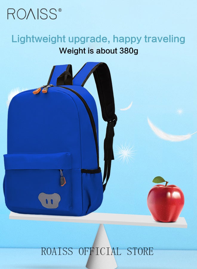 رويس حقيبة ظهر زرقاء للأطفال في مرحلة ما قبل المدرسة، حقيبة ظهر خفيفة الوزن لطيفة ورائعة لمرحلة رياض الأطفال للأولاد والبنات، حقيبة طلابية أنيقة غير رسمية بألوان زاهية ومقاومة للماء مع شعار دب مخيط - Image 3