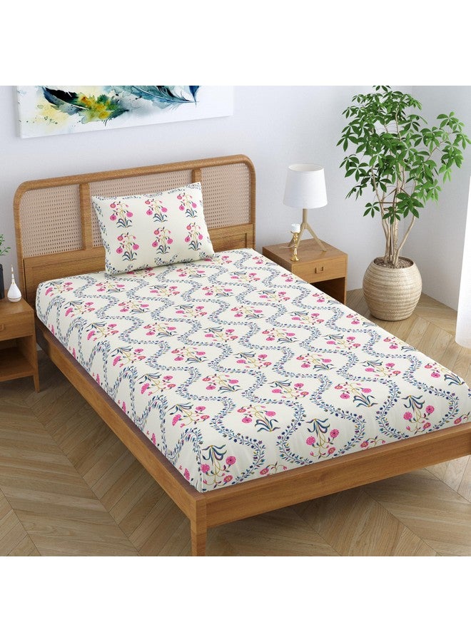 SheetKart Pure Cotton Floral Printed Jaipuri Bedsheet for Single Bed with 1 Pillow Cover - Pink Lily - Image 4