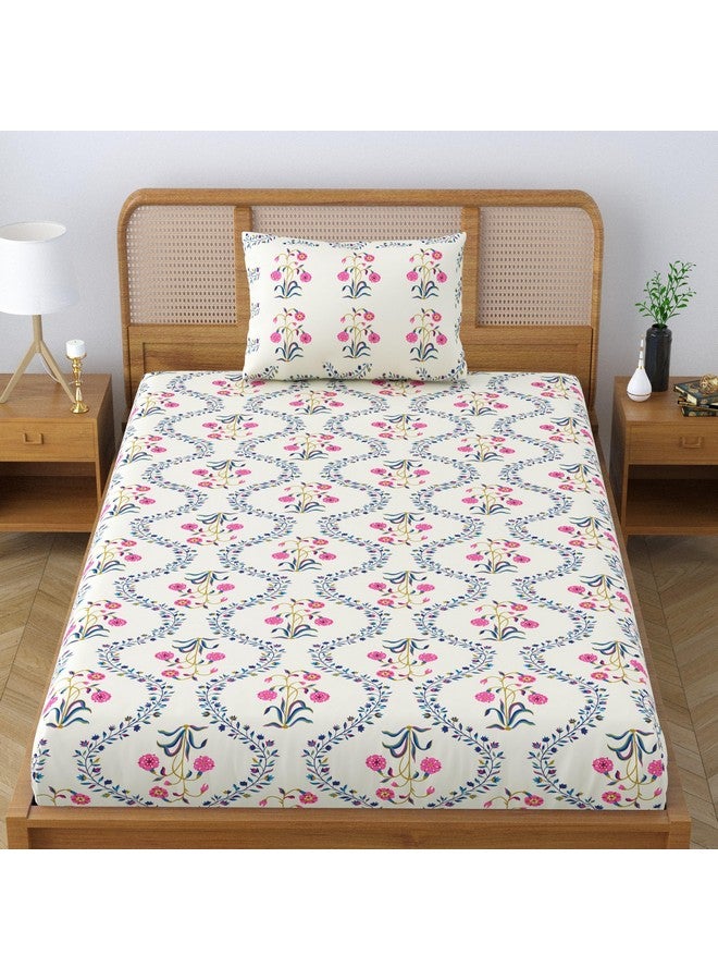 SheetKart Pure Cotton Floral Printed Jaipuri Bedsheet for Single Bed with 1 Pillow Cover - Pink Lily - Image 2