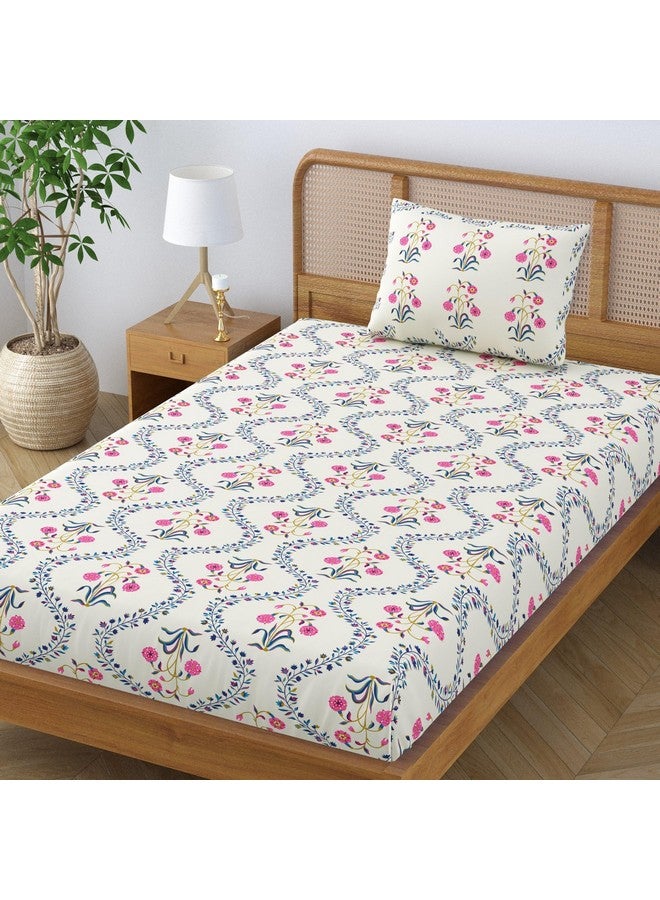 SheetKart Pure Cotton Floral Printed Jaipuri Bedsheet for Single Bed with 1 Pillow Cover - Pink Lily - Image 3