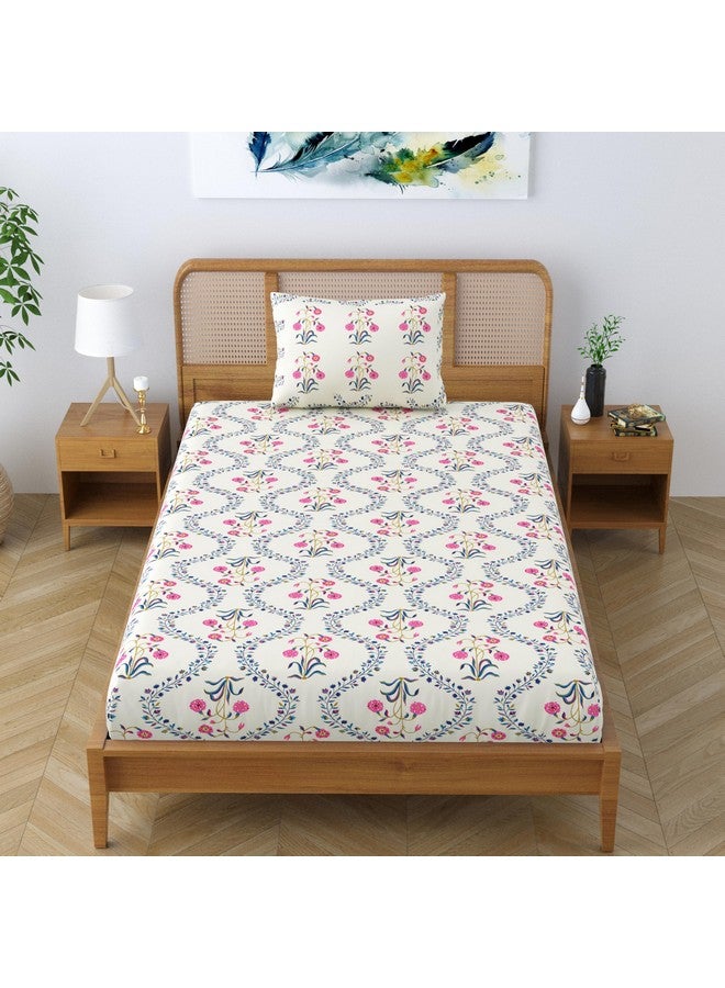 SheetKart Pure Cotton Floral Printed Jaipuri Bedsheet for Single Bed with 1 Pillow Cover - Pink Lily - Image 5