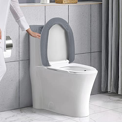 AZHCHKE Toilet Lid Cover and Toilet Tank Cover Stretch Toilet Covers Set for Bathroom, Polyester Spandex Jacquard Fabric, Machine Washable, with Elastic Bottom, Light Gray - Image 5