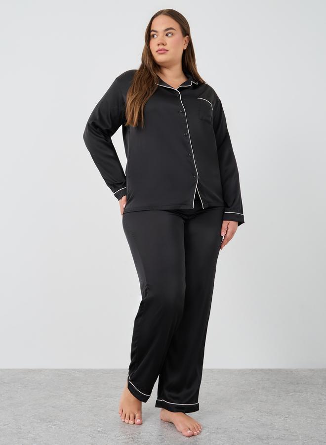 Styli Styli Plus Size Matte Satin Shirt and Pyjama Set  - Image 1